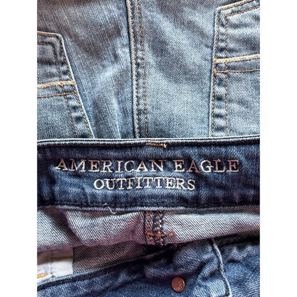 American Eagle Outfitters Rhinestone Denim Booty Short 4 Stretch Raw Hem Cut Off - Picture 5 of 6